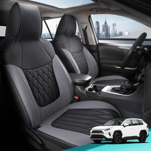 RAV4 Seat Covers - Custom Fit Seat Covers for Toyota RAV4 2019-2025 LE XLE Limited XLE Premium Gas - Leather RAV 4 Seat Cover Full Set Waterproof Breathable Comfortable Easy - Black and Gray