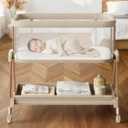 Fodoss Baby Bassinets Bedside Sleeper - 3-in-1 Baby Bassinet with Wheels, Soft Mattress, Storage Tray, Full-Mesh Sides, 7-Height Adjustable Crib for Newborns