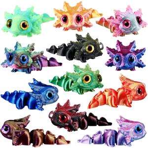 Honoson 12 Pcs 3D Printed Animal Fidget 3D Mini Animal Flexible Cute Articulated Small Stress Pet Relief Fidget for Adult Party Favors Home Display(5-7cm,Baby Axolotl) (6cm)