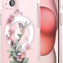 MAYCARI for iPhone 15 Pro Max Case Compatible with MagSafe, Magnetic Cute Pink Floral Hummingbird Clear Cover for Girls Women Soft TPU Hard Back Shockproof Protective Case for iPhone 15 Pro Max 6.7"