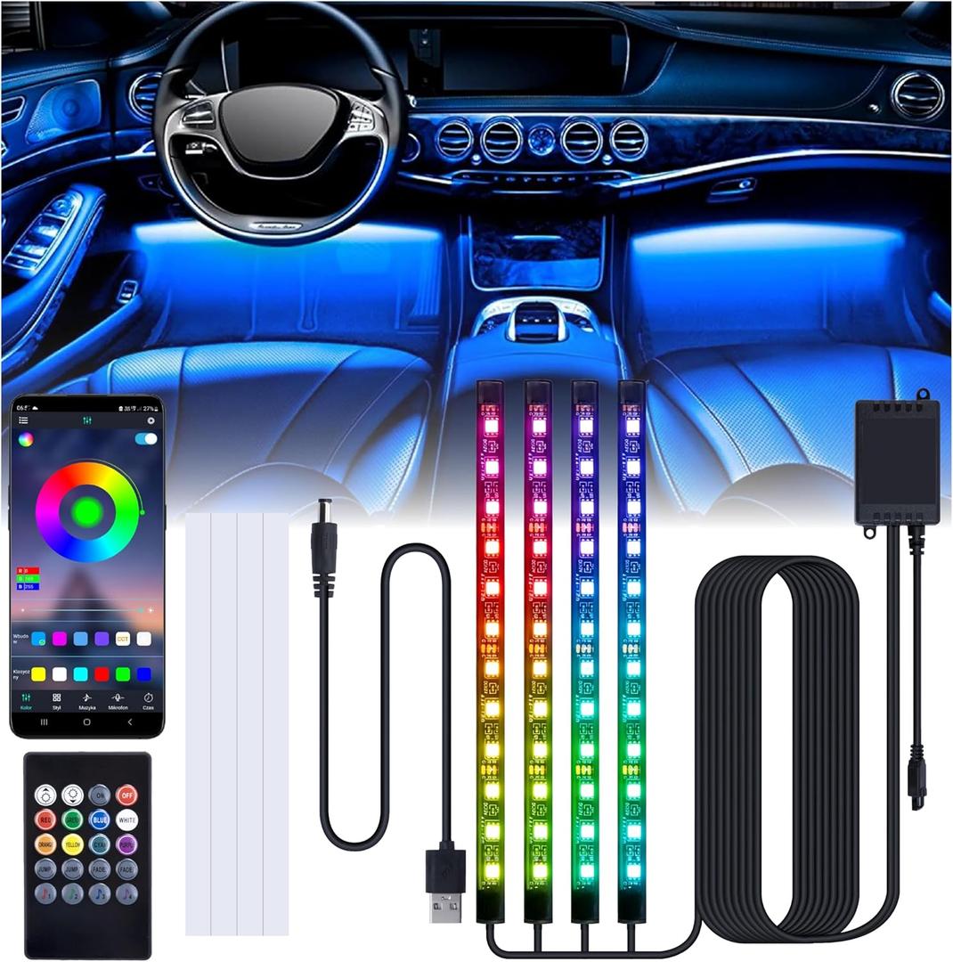 BFXM Led Lights for Car, Interior Car Lights with USB Adapter, Car Accessories Interior, App/Remote Control Music Sync Color Change Lights, Ambient Lighting for Cars, Truck, SUV (48LED Beads)