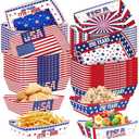 Falueqg Fourth of July Party Decorations - 60 Pcs 4th of July Paper Food Trays Disposable 250th Anniversary America Food Boats Serving Tray for Memorial Day Independence Day Patriotic Party Supplies
