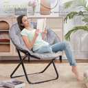 VECELO Saucer Chair for Adults, Folding Moon Chair with Metal Frame, Faux Fur for Bedroom, Living Room, Dorm Room, Apartment, Grey