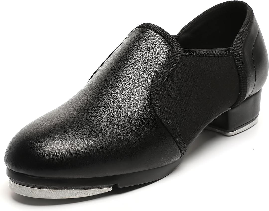 Child Tap Shoes Leather Tap Dance Shoes Non-Slip Jazz Shoes for Girls Boys, Black (11 Little Kid)