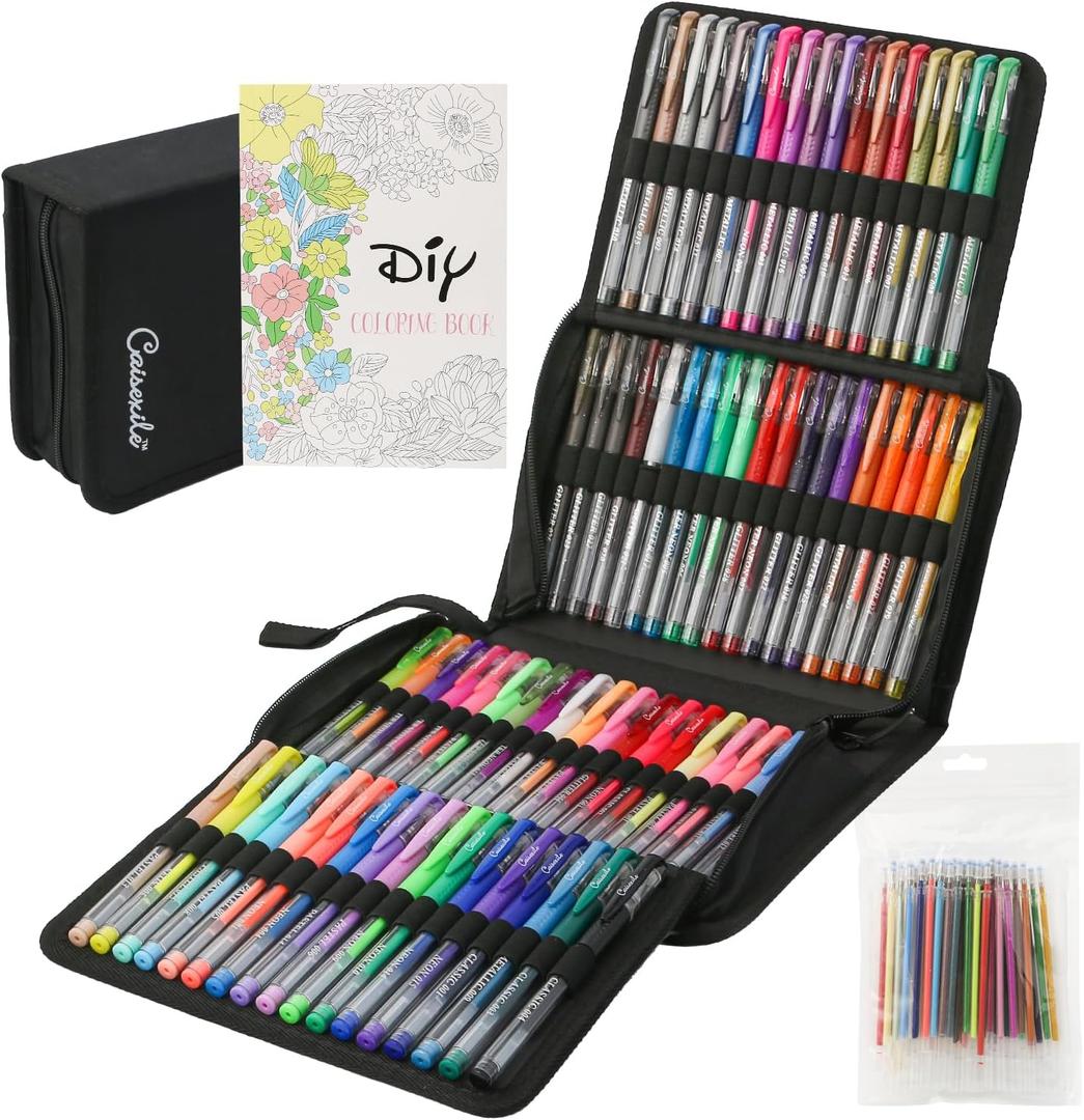 Gel Pens for Adult Coloring Books, 88 Colors Artist Glitter Gel Pens Colored 40% More Ink with 88 Matched Refills, Suitable for Drawing Note Taking Crafts Journaling Planner Scrapbook