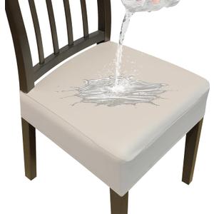 Stretch Seat Covers for Dining Room Chairs Set of 4,Dining Chair Covers,Waterproof PU Leather Chair Seat Slipcovers,Removable Washble Dining Room Chair Seat Cover(Khaki,with Zipper)