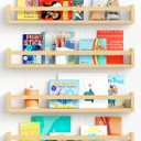 Forbena Natural Wood Nursery Bookshelves for Wall, 24 Inches Long Floating Book Shelves, Wall Mounted Bookcase for Baby Teen Girl Boy Kids Room Bedroom, Playroom Organizer, Bathroom Decor (4-Pack) (23.6 Inch)