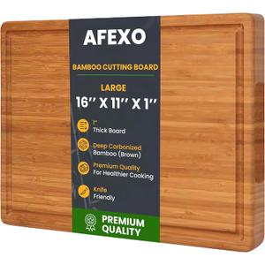 Bamboo Cutting Board for kitchen. 1'' Extra Thick Wood Chopping Board with deep Juice Groove and inner handle. Charcuterie & Butcher block- (16"x11"x1")