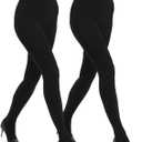 Citystl 2 Pairs Fleece Lined Tights for Women, 120D Black Opaque Warm Tights with Control Top (X-Large)