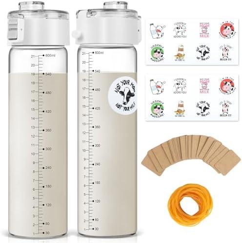 21OZ Glass Breast Milk Pitcher for Fridge Breastmilk Storage Container Pop-Top Breastmilk Storage Bottles Measurement Quality Breastmilk Pitcher for Mom, Airtight Leak Proof Breastmilk Storage Pitcher
