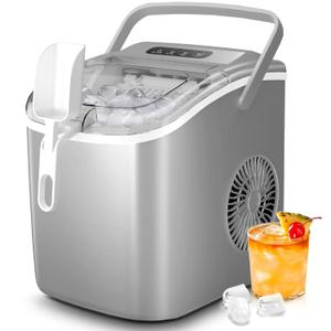 Crzoe Countertop Ice Maker Machine with Handle,26Lbs/24H,9 Cubes Ready in 6 Mins,Self-Cleaning Function with Ice Scoop and Basket for Home/Office(Grey)Â Crzoe Countertop Ice Maker Machine with Handle,26Lbs/24H,9 Cubes Ready in 6 Mins,Self-Cleaning Function with Ice Scoop and Basket for Home/Office(Grey)Â