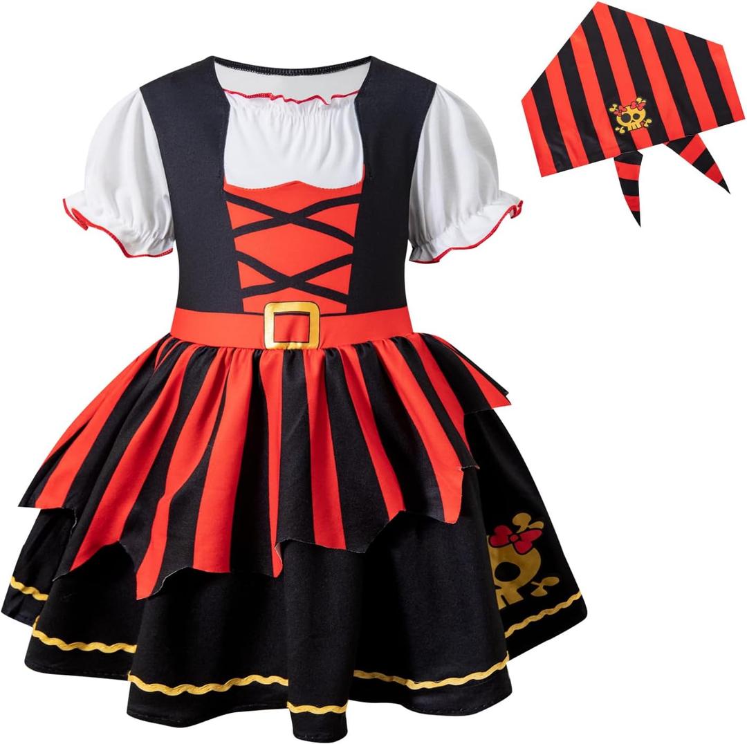 LATOBREATH Baby Little Girl Pirate Costume Princess Dress Halloween Party Dress up With Hat Eye Patch (4-5Y, Black)