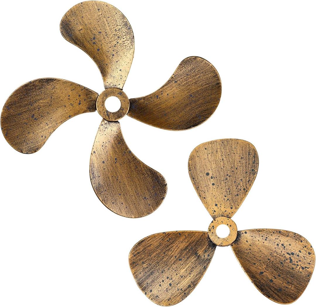 Gisafai 2 Pcs Metal Nautical Wall Art Decor Ship Airplane Propeller Wall Art Vintage Nautical Decorative Rustic Boat Propeller Decor for Home Interior Decorations