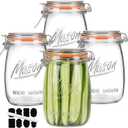 Anwoi Wide Mouth Glass Jars with Airtight Lid 32OZ 4 Pack, Kitchen Storage Large Clear Canister Jars with Hinged Lid with Measurement Marks For Canning,Coffee,Flour,Sugar,Beans