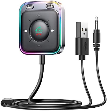 JOYROOM Bluetooth 5.4 AUX Car Adapter[2025 Upgrade] [Stronger Dual Mics& Noise Cancellation] [Multifunction Button& Plug-and-Play] Bluetooth Receiver for Car Music/Hands-Free Calls/Stereo Audio, Black