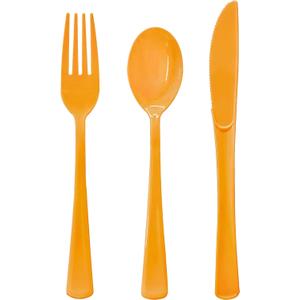 150 Pcs Orange Plastic Silverware, Orange Plastic Cutlery Disposable Includes 50 Forks, 50 Spoons, 50 Knives for Baby Shower, Birthday, Party, Holiday