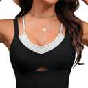 GRAPENT Bikini Tops for Women Cropped Tankini Tops Beach Padded Color Block Cutout Adjustable Bathing Suit Swim Top Only, Size: Small