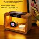 Bamboo Wireless Charging Station, 5 in 1 Charging Station with Light & Clock for Samsung & Android Phone, Wireless Phone Charger Station Only for Samsung Watch