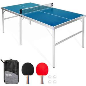 GoSports Mid-Size Table Tennis Game Set - Red or Blue - Indoor/Outdoor Portable Table Tennis Game with Net, 2 Table Tennis Paddles and 4 Balls
