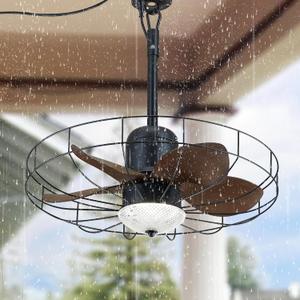 23" Outdoor Gazebo Fan, Plug-in Wet Rated Outdoor Ceiling Fan with Dimmable Light and Memory Remote, Outdoor Hanging Fan For Gazebo, Patio, Waterproof  F234-23IN-BK-Light