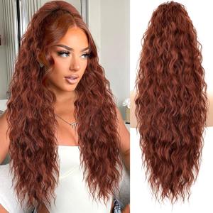 KooKaStyle Ponytail Extension 30 Inch Drawstring Pony Tails Hair Extensions for Women Long Curly Ponytail Synthetic Hairpieces for Daily UseAuburn
