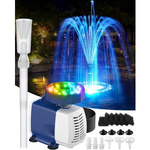 Submersible Pump RGB Pond Filter System Kits,3-in-1 Pond Filter Fountain with Colorful Light,660GPH Ponds Filter Box,Multi-layer Filtration, Applicable to Garden Fish Pond,Water Feature-bule