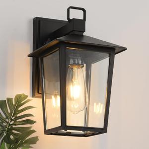 Exterior Wall Sconce, Black Outdoor Light Fixtures Wall Mount, Aluminum Outdoor Wall Light with Clear Class, Waterproof Outside Lights for House, Garage, Front Door