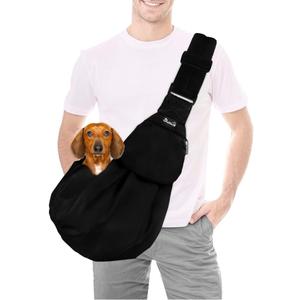 SlowTon Dog Carrier Sling - Thick Padded Shoulder Strap Adjustable Dog Carriers for Small Dogs, Puppy Carrier Purse for Pet Cat with Front Zipper Pocket Safety Belt Machine Washable Waterproof Black Large