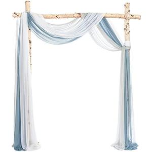 Ling's Moment Wedding Arch Draping Fabric 3 Panels 20Ft Blue Chiffon Fabric,Sheer Hanging Drapes Arrangement for Wedding Ceremony Backdrop Party Swag Home Decor (Dusty Blue & Cool Grey & White)