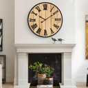 Large Wall Clock 20IN, Silent Metal Wood Style Wall Clocks Battery Operated for Living Room Decor, Farmhouse Big wall Clock, Outdoor