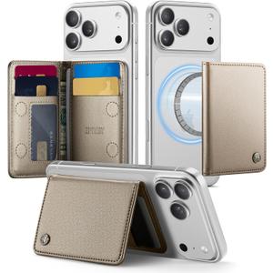 Slim PU Leather RFID Magnetic Wallet for Men and Women, Minimalist Magnet Card Holder Phone Wallet Compatible with Magsafe for Apple iPhone 17 16 15 14 13 12 Series, Fashion Titanium