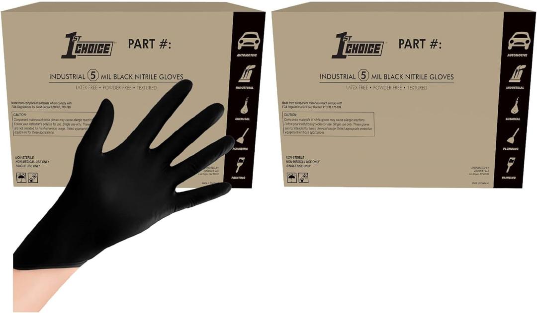 1st Choice Nitrile Gloves Disposable Latex-Free, Black, 5 Mil for Cooking, Cleaning, Automotive, Industrial, Food Prep, Home (XX-Large)