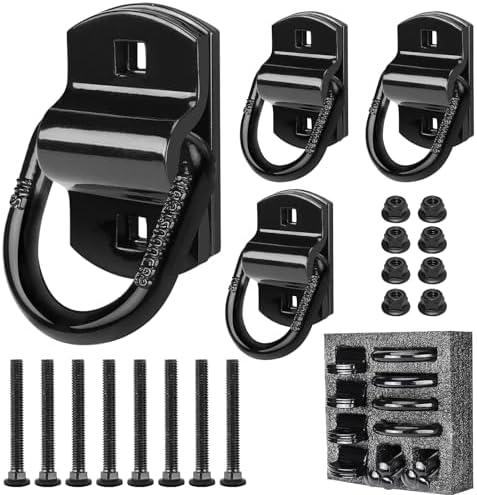 KOAKOMI 1/2" Heavy Duty Bolt-On Forged D Ring Tie-Down Anchors, 12000 lbs High Strength Capacity Trailers Trucks Bed Tie Downs Anchors for RV Trailer Truck Cargo Tie Downs, with Locking Bolts & Nuts