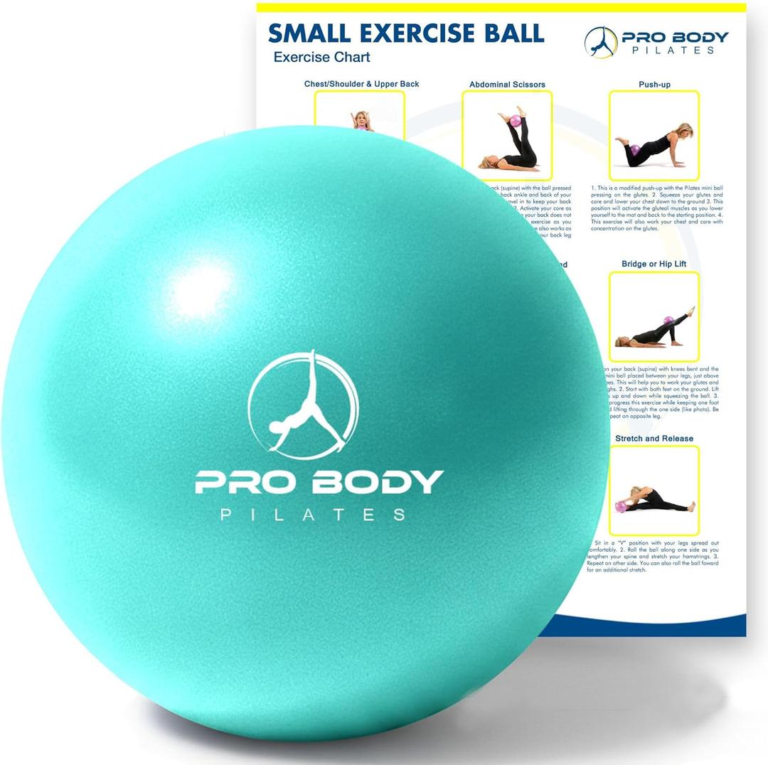 ProBody Pilates Small Exercise Ball - 9 Inch Workout Ball for Stability, Barre, Yoga, Core & Physical Therapy (Aqua)