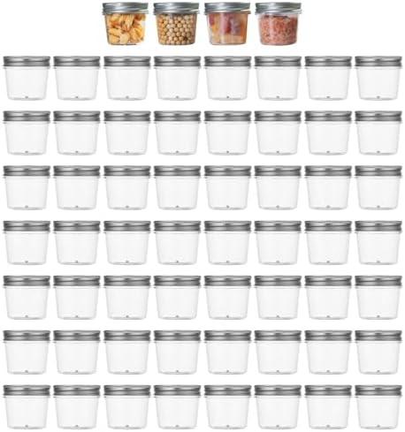 novelinks Plastic Jars With Lids 60Pcs 4oz Mason Jars Silver Plastic Jar Food Storage Small Mason Jars 4 oz for Milkshakes Juice Nuts Cupcakes Candy (Silver, 60 Pack, 4 Ounce)