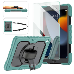 Ambison Case for iPad 9th/8th/7th Generation 10.2'' 2021/2020/2019, [Kid Proof] Full Body Protective Case with 9H Tempered Glass Screen Protector, 360° Rotatable Kickstand & Hand Strap (Teal & Black)