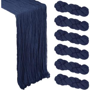 6 Pack Navy Blue Cheesecloth Table Runner 10Ft Gauze Cheese Cloth Table Runner 35x120 Inch Boho Sheer Rustic Fabric for Holiday Party Decor Baby Shower Wedding Home Decorations