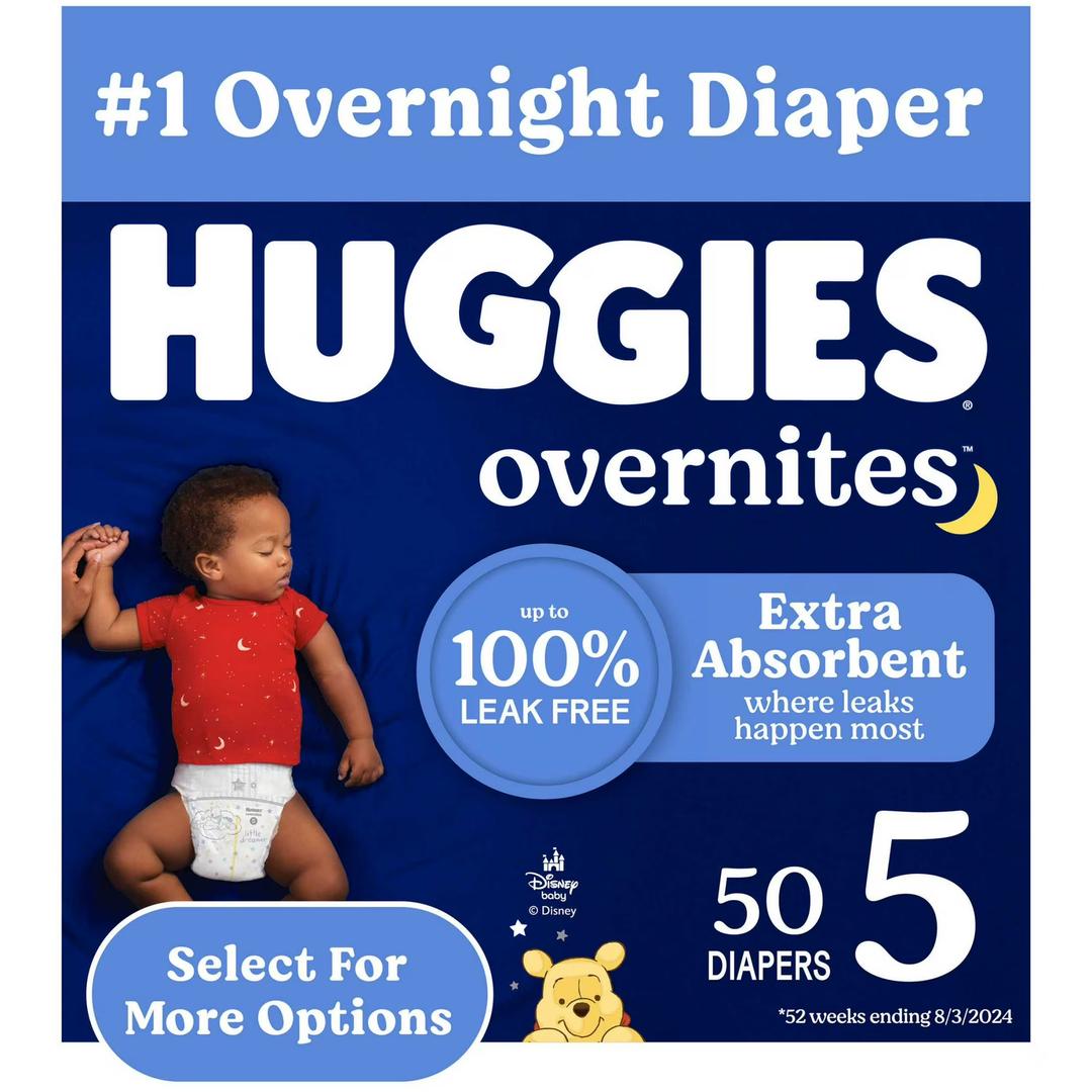 Huggies Overnites Size 5 Overnight Diapers (27+ lbs), 50 Ct, Packaging May Vary