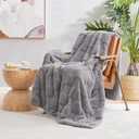 Cozy Bliss Checkered Faux Rabbit Fur Grey Throw Blanket, Soft Fuzzy Fluffy Minky Furry Blankets for Couch, Bed (50 * 60 Inches Light Grey)
