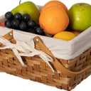 Wickerwise Handwoven Wood Chip Picnic Basket with Double Folding Handles & Removable Liner Ideal for Storage, Gift Packing, Easter, Camping, and Birthdays, White Large