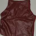 Vivitulip Women's Faux Leather Ruched Tank Top High Neck Sleeveless Cami Shirt (Medium, Wine Red)