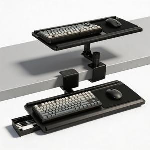 Adjustable Under Desk Keyboard Tray with Drawer, 25"Ã—10.6" Ergonomic 360Â° Rotating Keyboard Stand with Wrist Rest, Clamp On Keyboard Tray and Mouse for Office Gaming Studying, Black