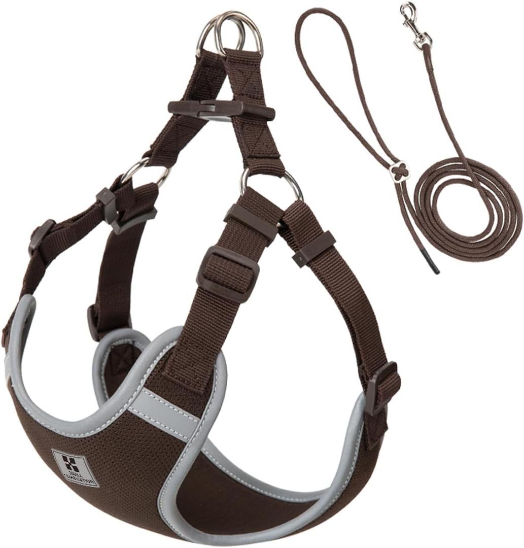 Dog Harness, Reflective No-Pull Pet Vest Harness for Small Medium Dogs, Adjustable Breathable Sandwich Mesh Fabric Harness for Walking Hiking Outdoor (Brown, S)