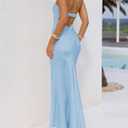 Summer Satin Tube Top Strapless Midi Dress for Women 2025 Formal Ruched Backless Wedding Guest Long Dresses (Blue, S)