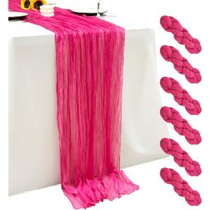 6Pack Hot Pink Cheesecloth Table Runner,17 x 108 inch Sheer Cheese Cloth Fabric Table Runner Boho Hot Pink Table Runners Bulk for Wedding,Birthday,Party,Holiday,Home Decor