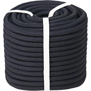 Double Braided Polyester Rope (1/2 in x 100 ft) Strong Arborist Rigging Rope 48 Strands for Tree Work Climbing Pulling Sailing, Black