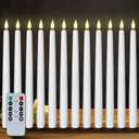 Homemory 12 Pcs Flameless Taper Candles with Remote Timer Dimmer, 11 inches White LED Taper Candles, Plastic Battery Operated Candlesticks with Flickering Flame for Halloween Christmas Wedding Party