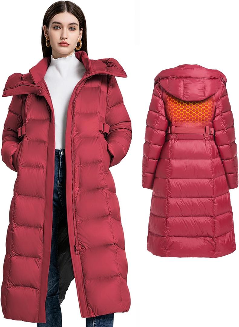 Women's Winter Full Length 800 Fill Duck Down Coat,Plus Size Long Puffer Jacket Parka for Ladies,Hooded,Thickened (Large, Red)