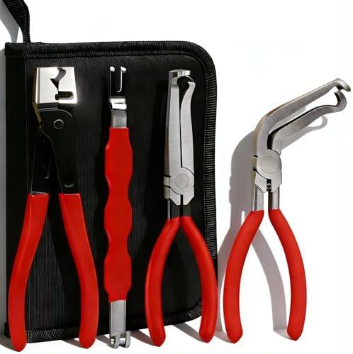 4Pcs Automotive Electrical Disconnect Pliers Kit - Straight/60° Connector Separator, Hose Clamp Plier, Double-Ended Terminal Removal Tool, Storage Case Included