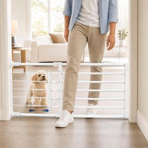 Short Dog Gate with Cat Door，Extra Wide All Metal Dog Gate 18"-36'' Wide